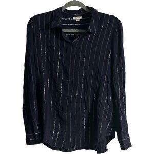 a.n.a Navy Button-Down with Metallic Stripes
